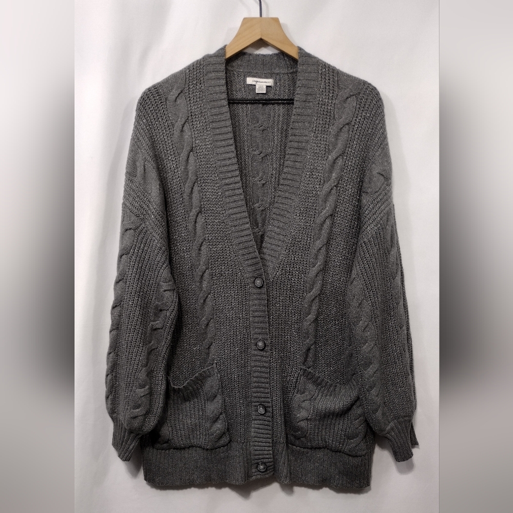 American Eagle Cable Knit Cardigan Women's L Gray Boho Retro Y2K Grandmacore